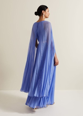 Phase Eight Marren Blue Chiffon Pleated Dress Blue Australia | FC2941730